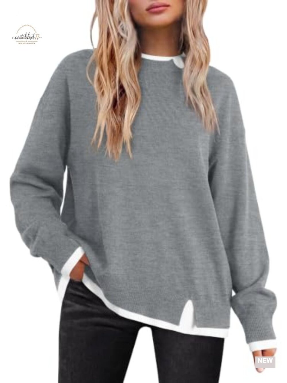 Women's Long Sleeve Crew Neck Knit Pullover Sweater Loose Fit